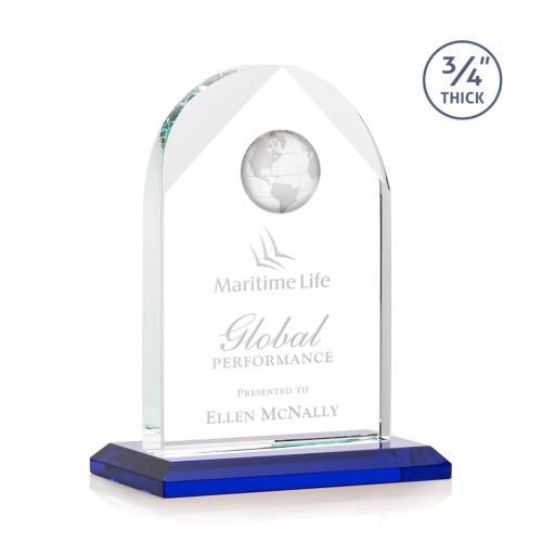 Corporate Awards - Glass Awards - Colored Glass Awards - Blake Globe Blue Arch & Crescent Crystal Award