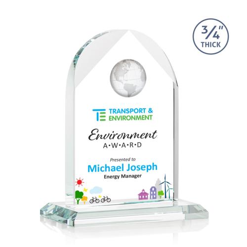 Corporate Awards - Sales Awards - Blake Globe Full Color Starfire Arch & Crescent Crystal Award