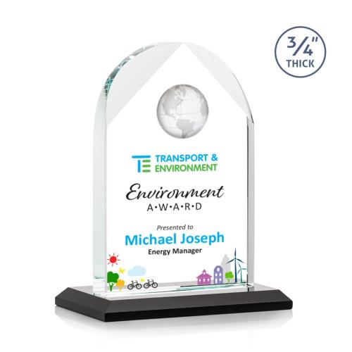 Corporate Awards - Sales Awards - Blake Globe Full Color Black Arch & Crescent Crystal Award