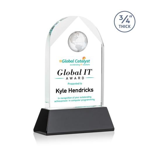 Corporate Awards - Sales Awards - Blake Globe Full Color Black on Newhaven Arch & Crescent Crystal Award