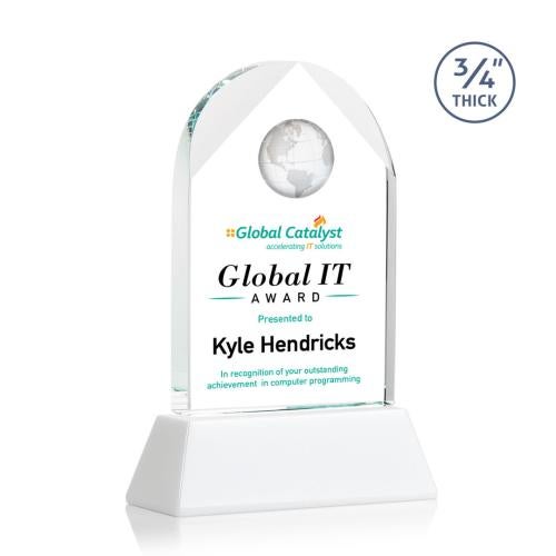 Corporate Awards - Sales Awards - Blake Globe Full Color White on Newhaven Arch & Crescent Crystal Award