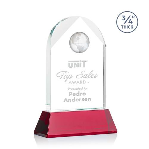 Corporate Awards - Crystal Awards - Colored Crystal - Red Crystal Awards - Blake Globe on Newhaven - Red