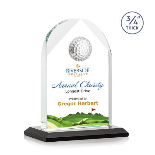 Corporate Awards - Sports Awards - Golf Awards - Blake Golf Full Color Black Arch & Crescent Crystal Award