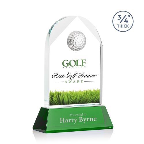 Corporate Awards - Glass Awards - Colored Glass Awards - Blake Golf on Newhaven Full Color Green Arch & Crescent Crystal Award