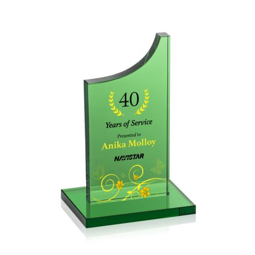 Corporate Awards - Glass Awards - Colored Glass Awards - Berratini  Full Color Green Peak Crystal Award