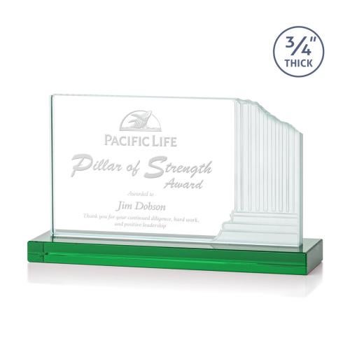 Corporate Awards - Glass Awards - Colored Glass Awards - Colliseum Green Rectangle Crystal Award