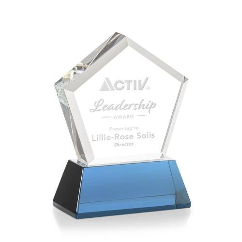 Corporate Awards - Crystal Awards - Genosee Sky Blue on Base Crystal Award