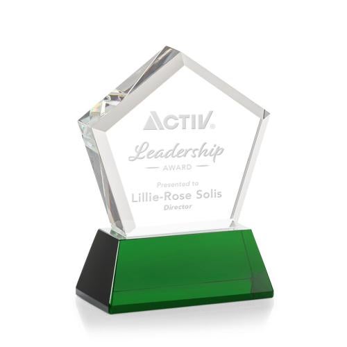 Corporate Awards - Glass Awards - Colored Glass Awards - Genosee Green on Base Crystal Award