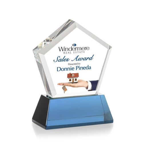 Corporate Awards - Full Color Awards - Genosee Full Color Sky Blue on Base Crystal Award