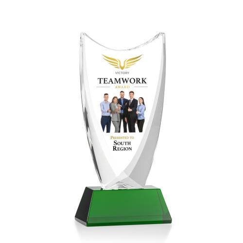 Corporate Awards - Glass Awards - Colored Glass Awards - Dawkins Full Color Green Peak Crystal Award