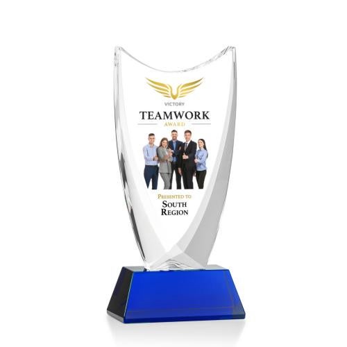 Corporate Awards - Glass Awards - Colored Glass Awards - Dawkins Full Color Blue Peak Crystal Award