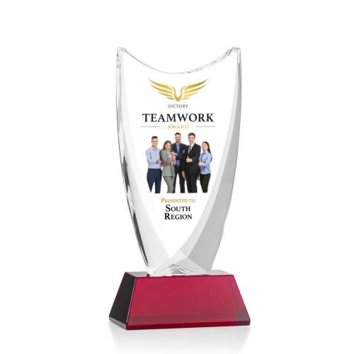 Corporate Awards - Crystal Awards - Colored Crystal - Red Crystal Awards - Dawkins Full Color Red Peak Crystal Award