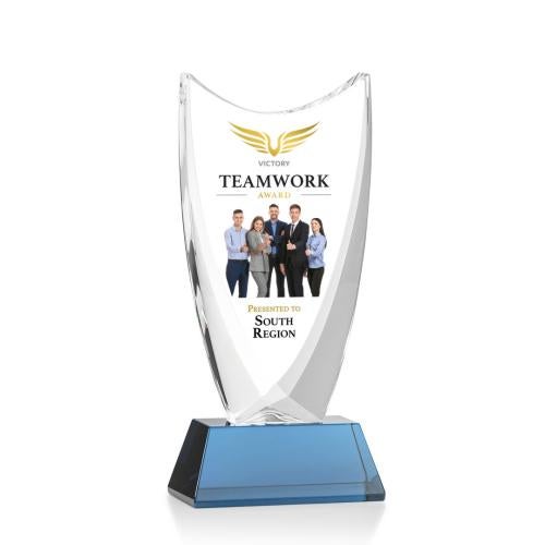 Corporate Awards - Sales Awards - Dawkins Full Color Sky Blue Peak Crystal Award