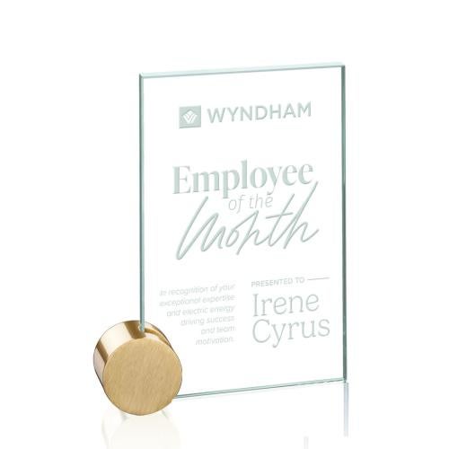 Corporate Awards - Glass Awards - Bermuda Jade/Gold Circle Rectangle Glass Award