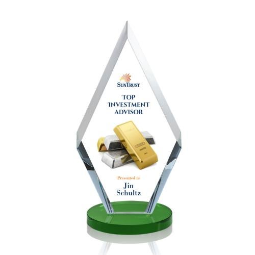 Corporate Awards - Glass Awards - Colored Glass Awards - Cancun Full Color Green Crystal Award