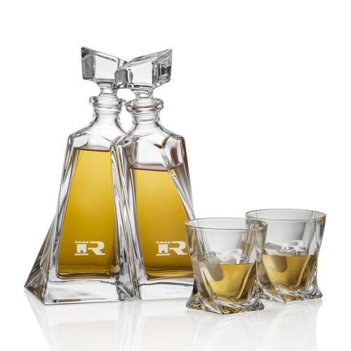 Corporate Recognition Gifts - Etched Barware - Bonham Twin Decanters Set