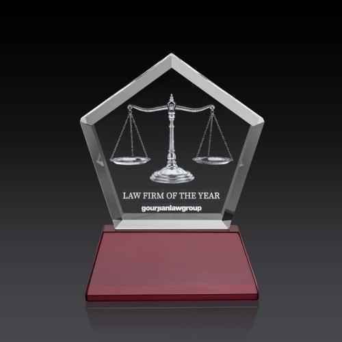 Corporate Awards - Crystal Awards - Colored Crystal - Red Crystal Awards - Genosee on Base (3D) - Red