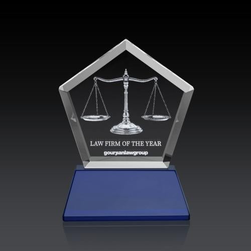 Corporate Awards - Glass Awards - Colored Glass Awards - Genosee on Base (3D) - Blue