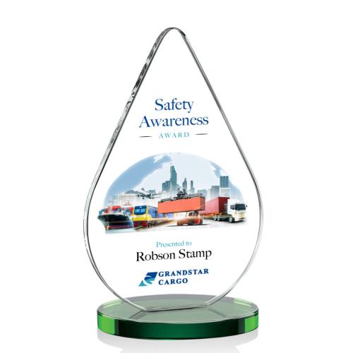 Corporate Awards - Glass Awards - Colored Glass Awards - Glenhazel Full Color Green Crystal Award