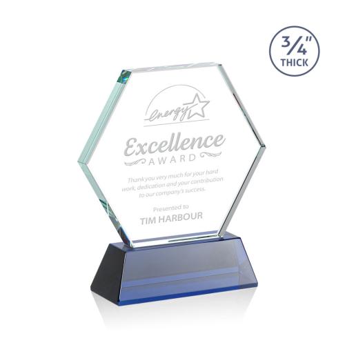 Corporate Awards - Glass Awards - Colored Glass Awards - Pickering Blue on Newhaven Crystal Award