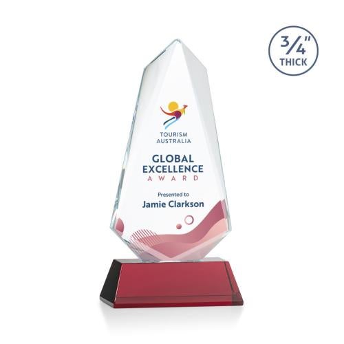 Corporate Awards - Crystal Awards - Colored Crystal - Red Crystal Awards - Sheridan Full Color Red on Newhaven Abstract / Misc Crystal Award