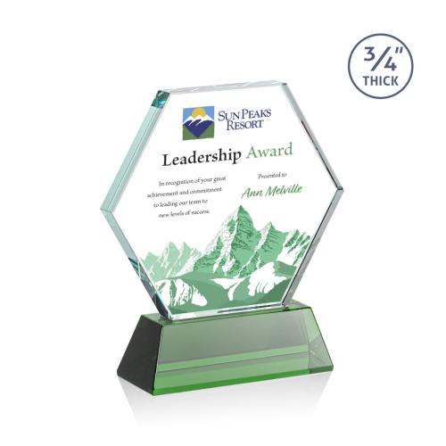 Corporate Awards - Glass Awards - Colored Glass Awards - Pickering on Newhaven Full Color Green Crystal Award