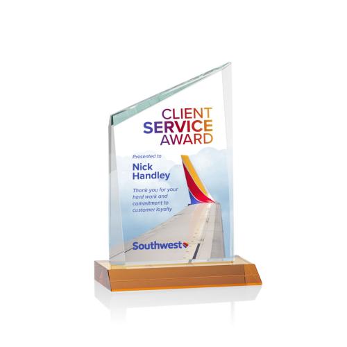 Corporate Awards - Glass Awards - Colored Glass Awards - Scarsdale Full Color Amber Peak Crystal Award