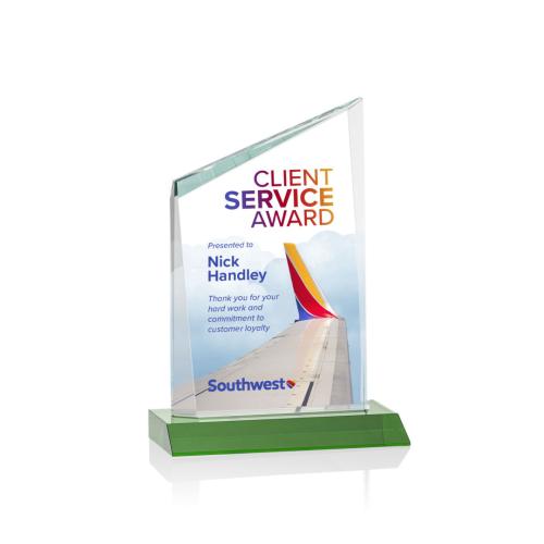 Corporate Awards - Glass Awards - Colored Glass Awards - Scarsdale Full Color Green Peak Crystal Award