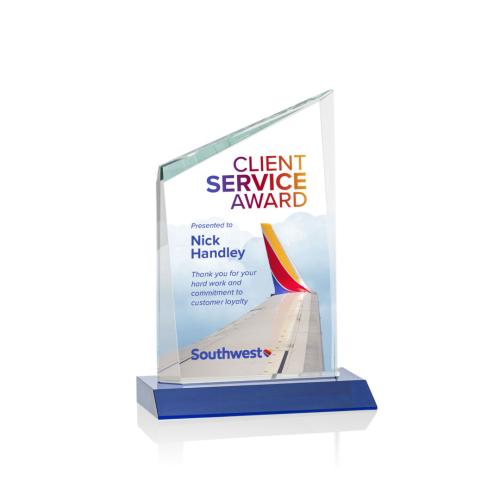 Corporate Awards - Glass Awards - Colored Glass Awards - Scarsdale Full Color Blue Peak Crystal Award
