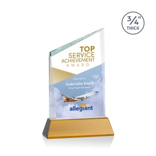Corporate Awards - Glass Awards - Colored Glass Awards - Scarsdale Full Color Amber on Newhaven Peak Crystal Award