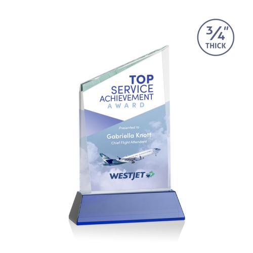 Corporate Awards - Glass Awards - Colored Glass Awards - Scarsdale Full Color Blue on Newhaven Peak Crystal Award