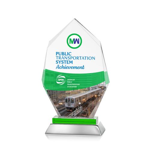 Corporate Awards - Glass Awards - Colored Glass Awards - Nebraska Full Color Green Crystal Award