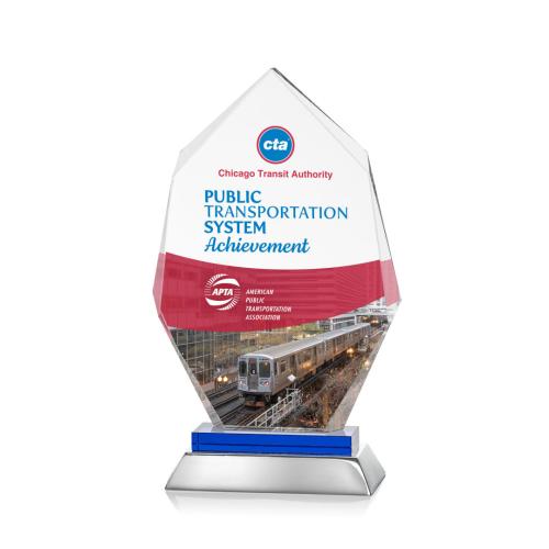 Corporate Awards - Glass Awards - Colored Glass Awards - Nebraska Full Color Blue Crystal Award