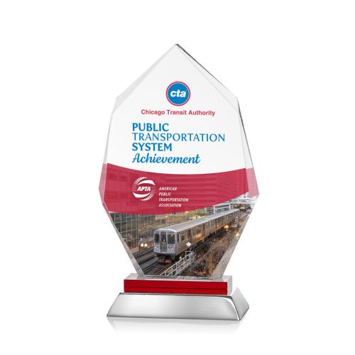Corporate Awards - Crystal Awards - Colored Crystal - Red Crystal Awards - Nebraska Full Color Red Crystal Award