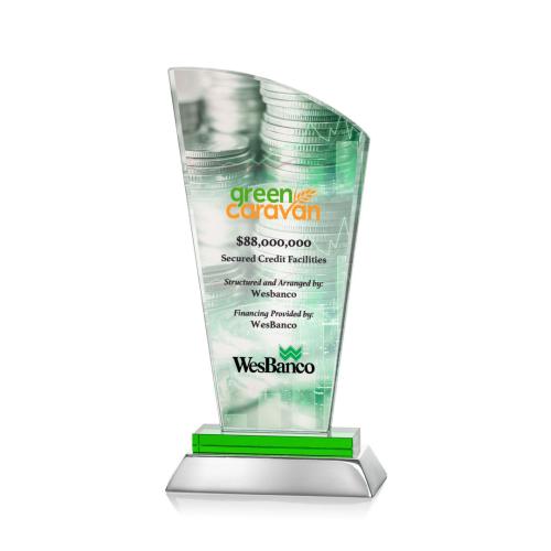Corporate Awards - Glass Awards - Colored Glass Awards - Hansen Full Color Green Peak Crystal Award