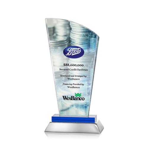 Corporate Awards - Glass Awards - Colored Glass Awards - Hansen Full Color Blue Peak Crystal Award
