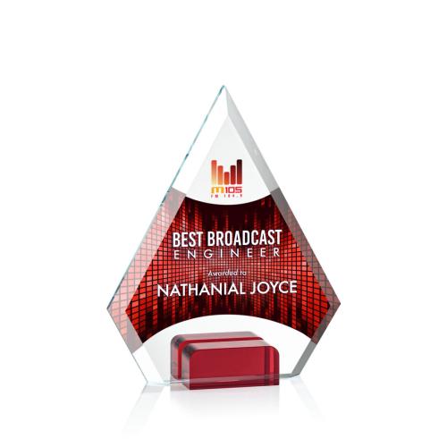 Corporate Awards - Crystal Awards - Colored Crystal - Red Crystal Awards - Charlotte Full Color Red Crystal Award