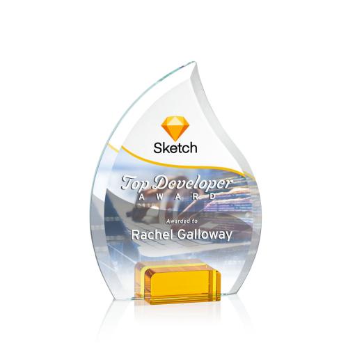 Corporate Awards - Crystal Awards - Crystal Flame Awards - Romy Full Color Amber Flame Crystal Award
