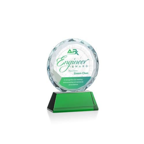 Corporate Awards - Glass Awards - Colored Glass Awards - Stratford Full Color Green Circle Crystal Award