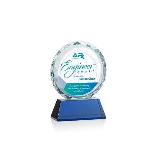 Corporate Awards - Glass Awards - Colored Glass Awards - Stratford Full Color Blue Circle Crystal Award