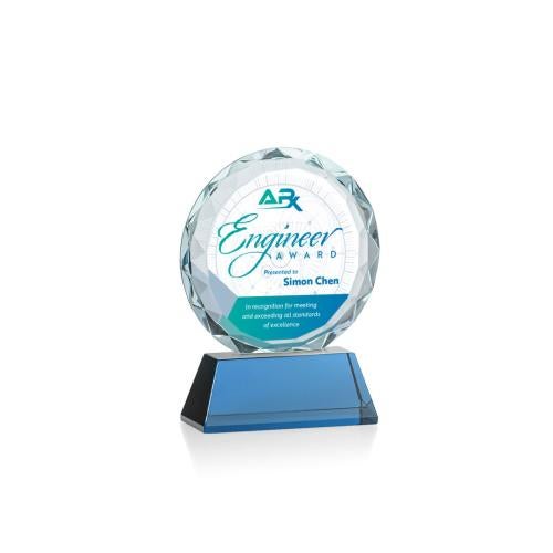 Corporate Awards - Full Color Awards - Stratford Full Color Sky Blue Circle Crystal Award