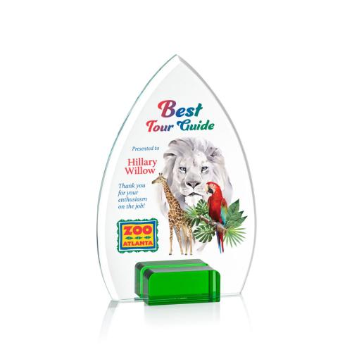 Corporate Awards - Glass Awards - Colored Glass Awards - Aylin Full Color Green Arch & Crescent Crystal Award