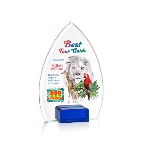 Corporate Awards - Glass Awards - Colored Glass Awards - Aylin Full Color Blue Arch & Crescent Crystal Award