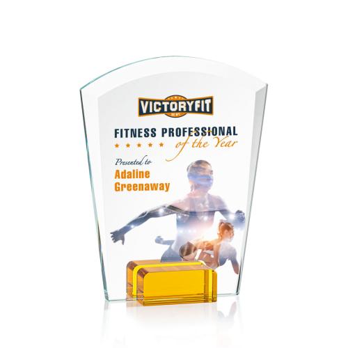 Corporate Awards - Glass Awards - Colored Glass Awards - Lola Full Color Amber Arch & Crescent Crystal Award