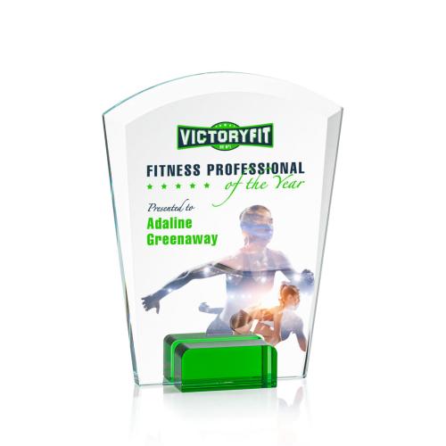 Corporate Awards - Glass Awards - Colored Glass Awards - Lola Full Color Green Arch & Crescent Crystal Award