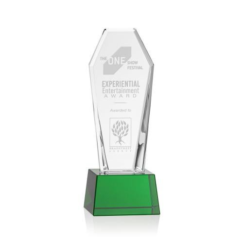 Corporate Awards - Crystal Awards - Crystal Pillar Awards - Romford Green on Base Obelisk Crystal Award