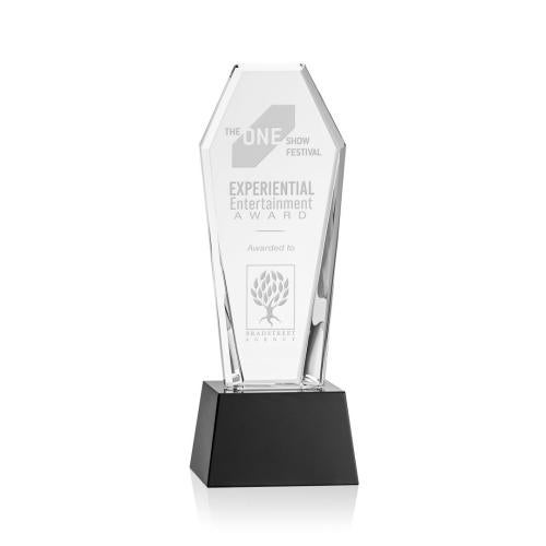 Corporate Awards - Crystal Awards - Crystal Pillar Awards - Romford Obelisk on Base- Black Crystal Award