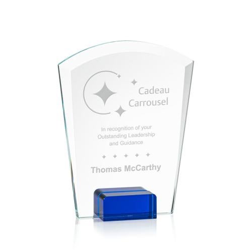 Corporate Awards - Glass Awards - Colored Glass Awards - Lola Blue Arch & Crescent Crystal Award