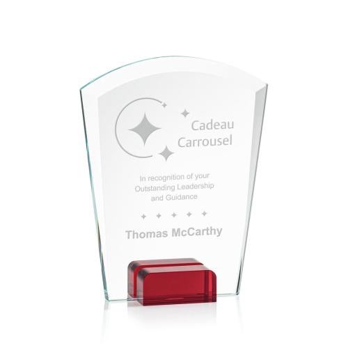 Corporate Awards - Crystal Awards - Colored Crystal - Red Crystal Awards - Lola Red Arch & Crescent Crystal Award