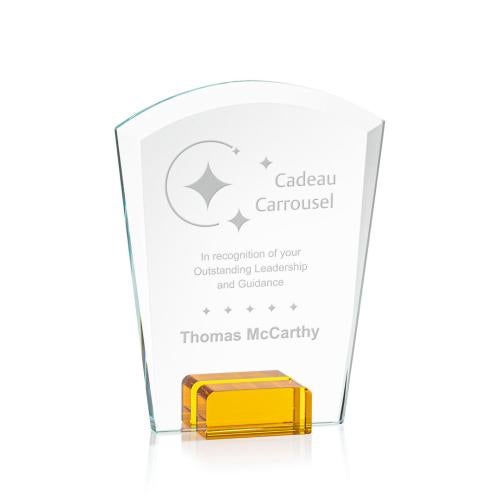 Corporate Awards - Glass Awards - Colored Glass Awards - Lola Amber Arch & Crescent Crystal Award